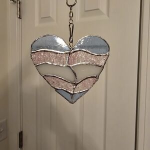 Stained Glass Heart Suncatcher - Pastel Blue, Pink & White